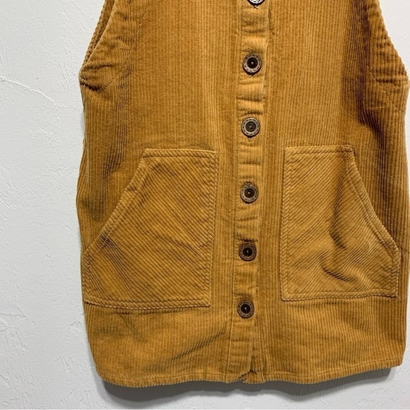 Corduroy Overall Dress Farmcore Festival Academia Gold Button Up Women sz Small - Picture 3 of 7